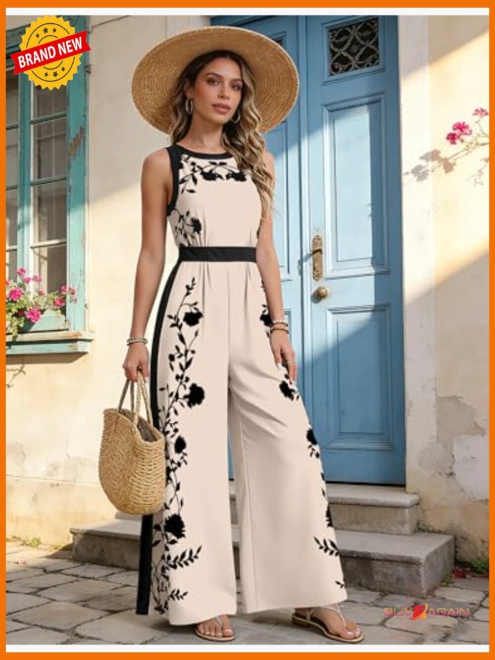 Casual Sleeveless Floral Jumpsuit with Pockets Wide Leg Romper - Picture 7 of 7